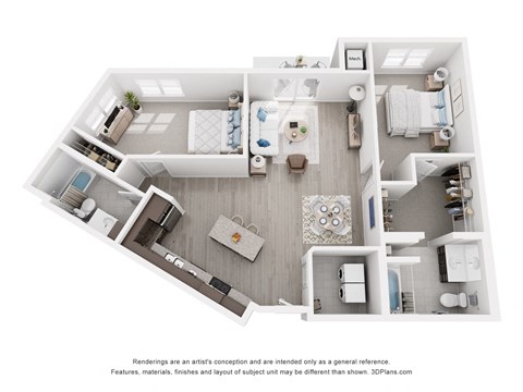 Floor plan for 2 beds, 2 baths, 1204 sqft